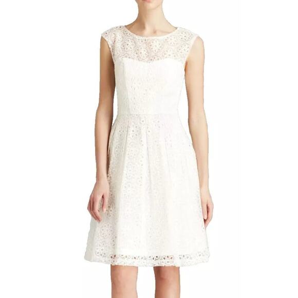 Sue Wong White Eyelet Illusion Bodice Fit & Flare Party Dress 4 Cocktail Wedding - Picture 1 of 14
